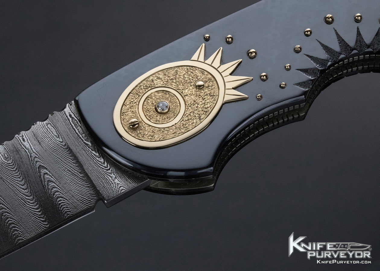 Dellana Custom Knife 2001 AKI "Eclipse" Blued Steel with 14Kt Gold and Diamonds Lockback - Image 2