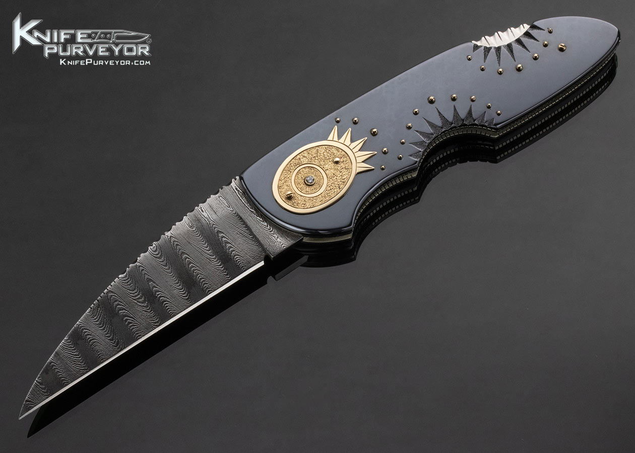 Dellana Custom Knife 2001 AKI "Eclipse" Blued Steel with 14Kt Gold and Diamonds Lockback 14748