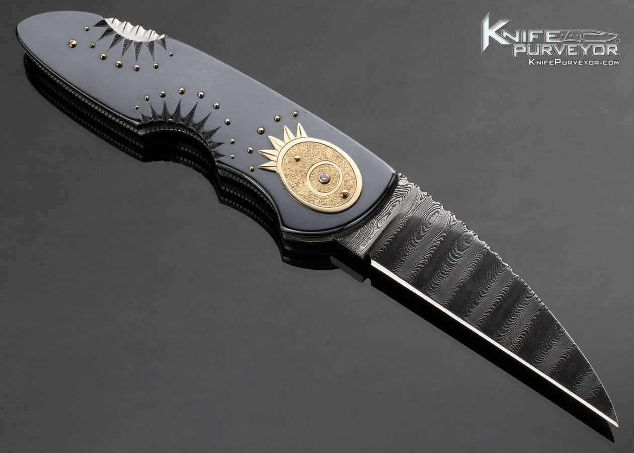 Dellana Custom Knife 2001 AKI "Eclipse" Blued Steel with 14Kt Gold and Diamonds Lockback - Image 4