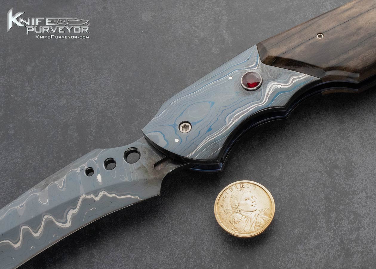 Reese-Weiland-Custom-Knife-Blued-Damascus-and-Giraffe-Bone-Automatic-Linerlock-