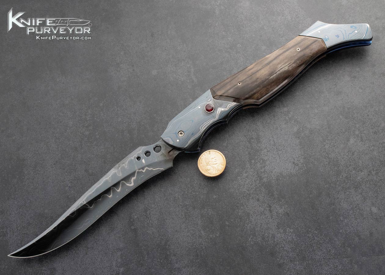 Reese-Weiland-Custom-Knife-Blued-Damascus-and-Giraffe-Bone-Automatic-Linerlock-