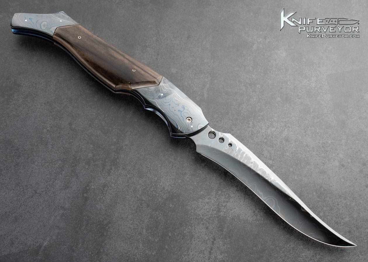 Reese-Weiland-Custom-Knife-Blued-Damascus-and-Giraffe-Bone-Automatic-Linerlock-