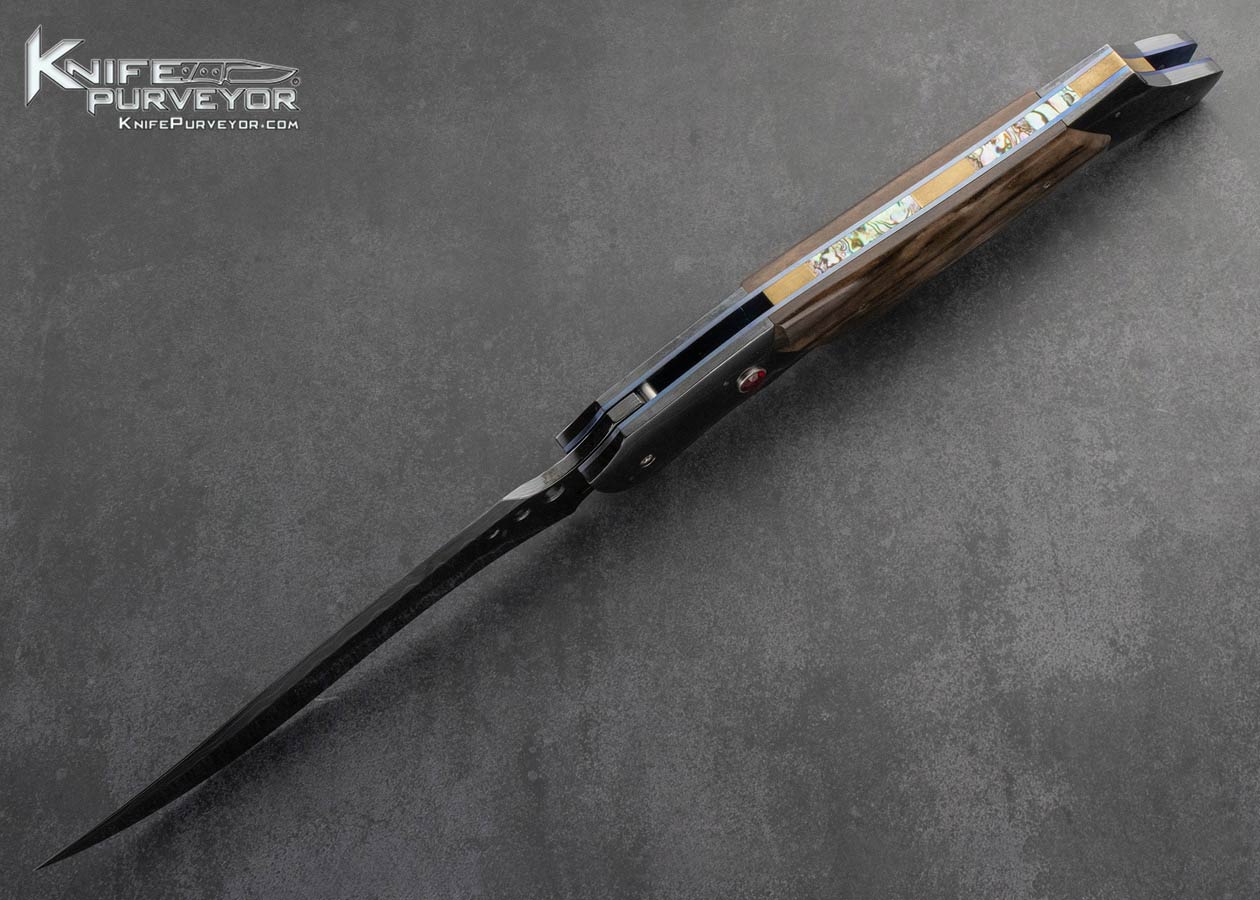 Reese-Weiland-Custom-Knife-Blued-Damascus-and-Giraffe-Bone-Automatic-Linerlock-