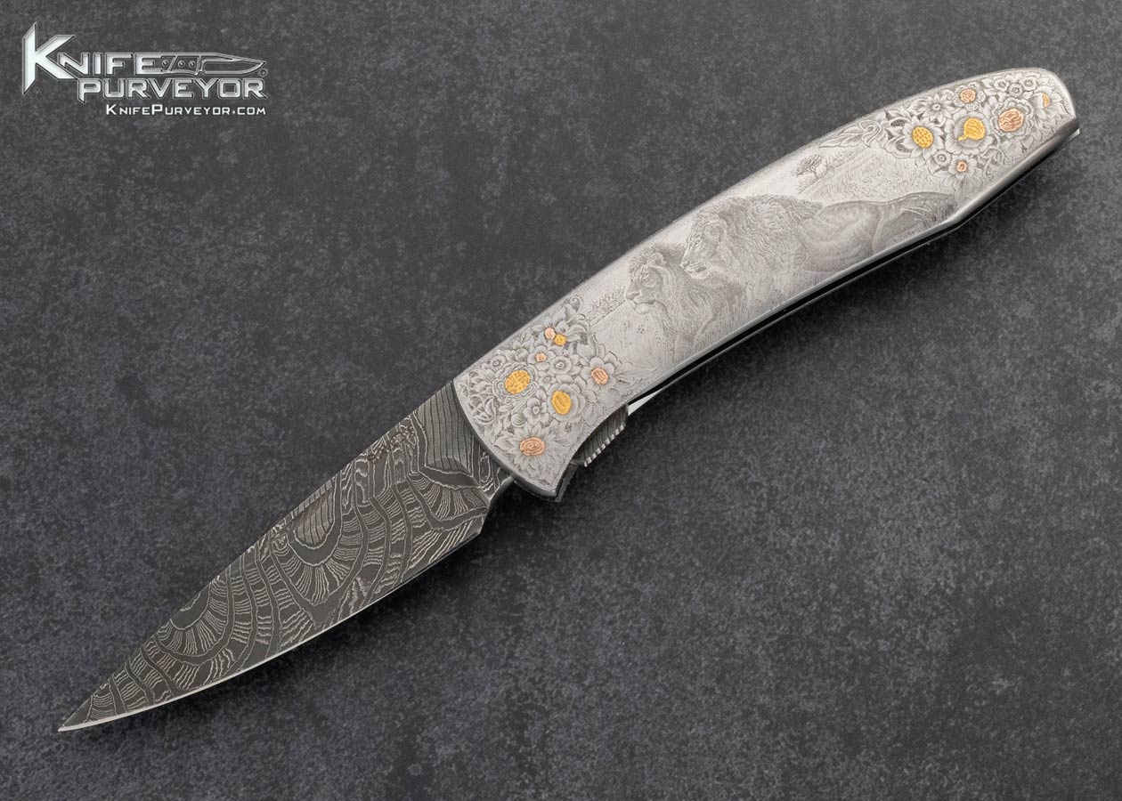 Scott-Sawby-Custom-Knife-Lorenzo-Gamba-Engraved-Damascus-Tern-Selflock-with-24Kt-Gold-Inlays-