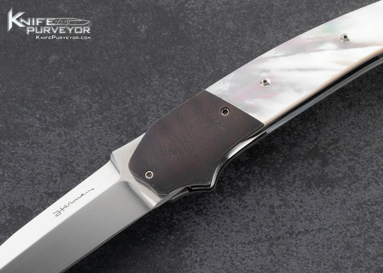 Tim-Herman-Custom-Knife-Damascus-and-Mother-of-Pearl-Linerlock-