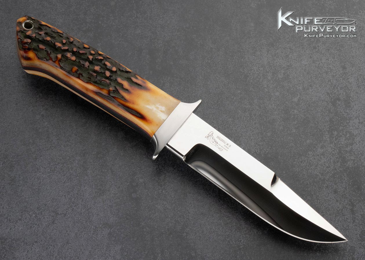 Bob Loveless Custom Knife Amber Stag Nude Logo Chute Knife 15880