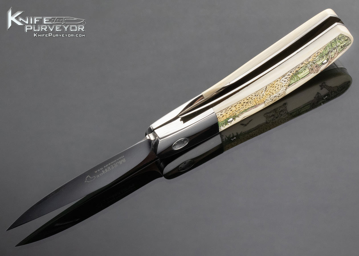 George Muller Custom Knife Mammoth Liner Lock Scrimshawed by Linda Karst Stone 3968