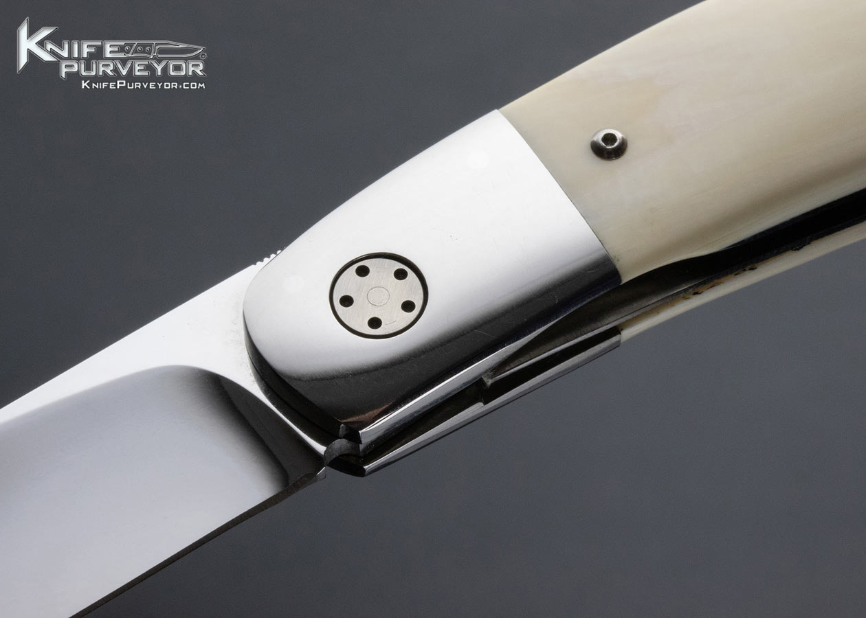 George Muller Custom Knife Mammoth Liner Lock Scrimshawed by Linda Karst Stone - Image 4