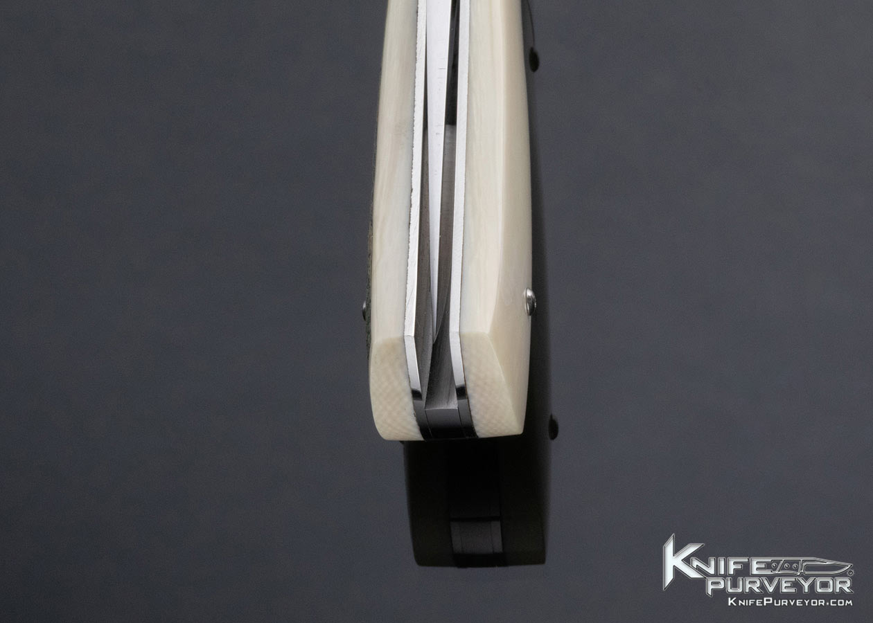 George Muller Custom Knife Mammoth Liner Lock Scrimshawed by Linda Karst Stone - Image 8