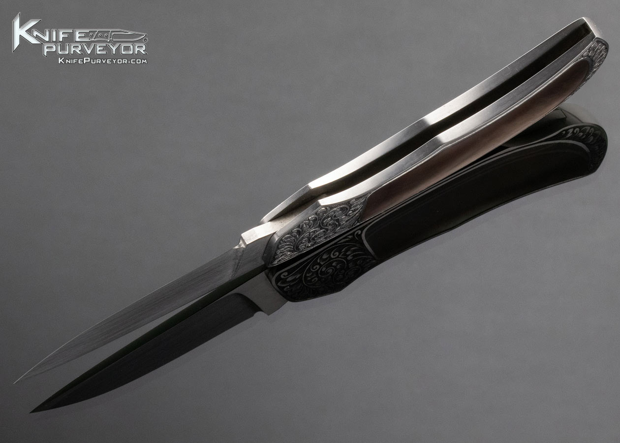 Jack Busfield Custom Knife Black Lip Tahitian Pearl Shell Interframe Lockback Engraved Franz Marktl - Image 6