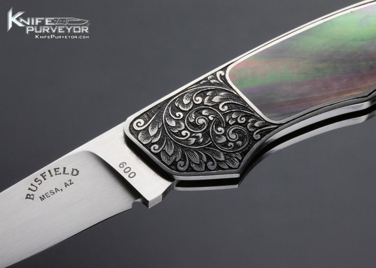 Jack Busfield Custom Knife Black Lip Tahitian Pearl Shell Interframe Lockback Engraved Franz Marktl - Image 2