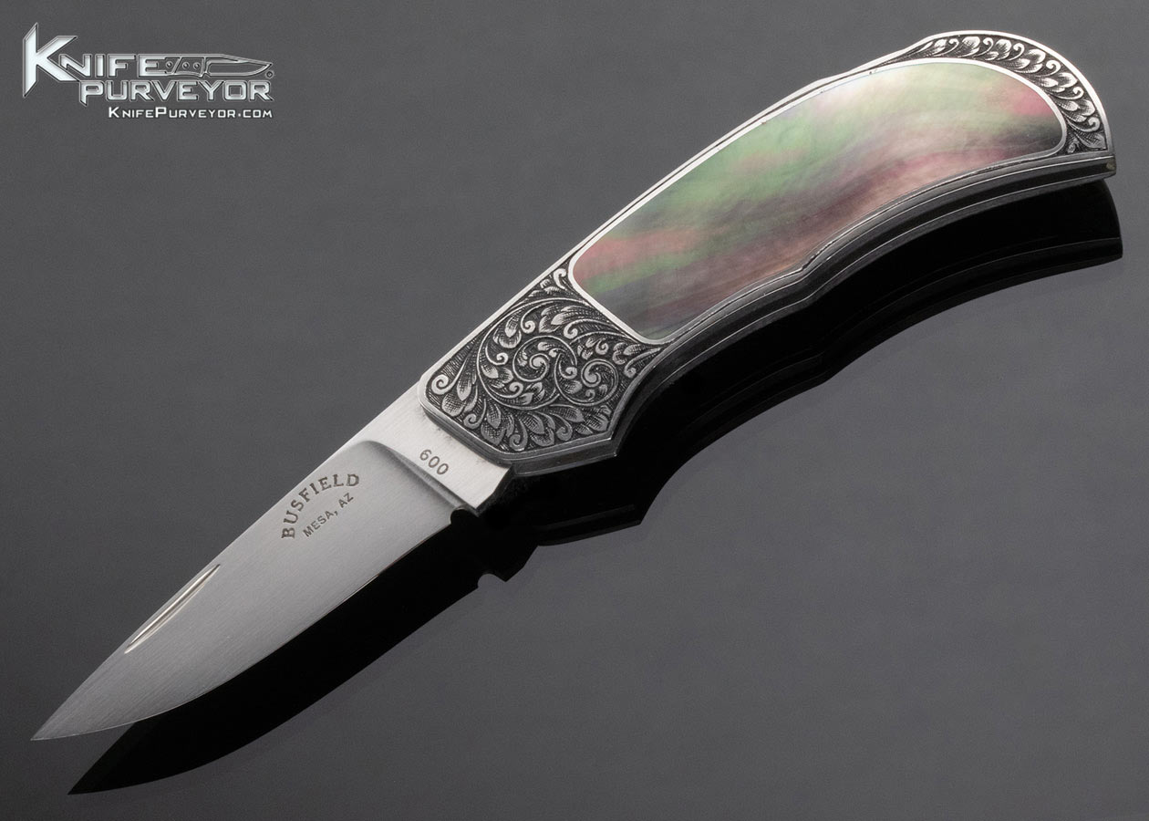 Jack Busfield Custom Knife Black Lip Tahitian Pearl Shell Interframe Lockback Engraved Franz Marktl 3838