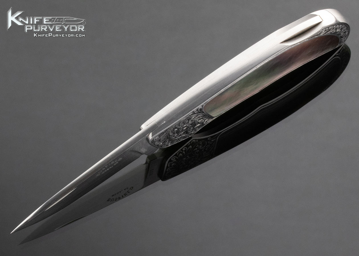 Jack Busfield Custom Knife Black Lip Tahitian Pearl Shell Interframe Lockback Engraved Franz Marktl - Image 5