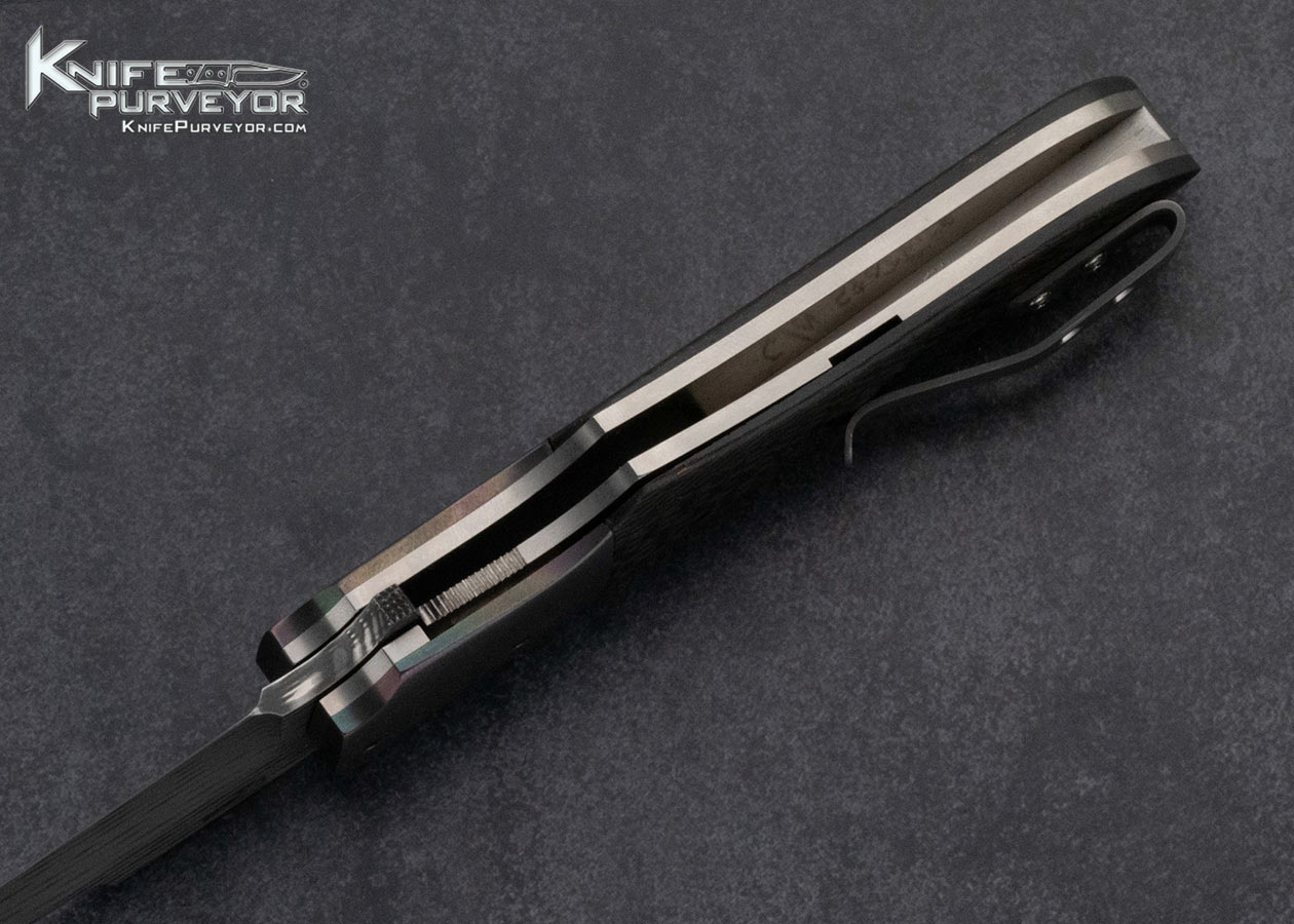 Jason Clark Knife Custom Knife Chad Nichols Damascus Zirconium and Carbon Fiber Linerlock Flipper 15901
