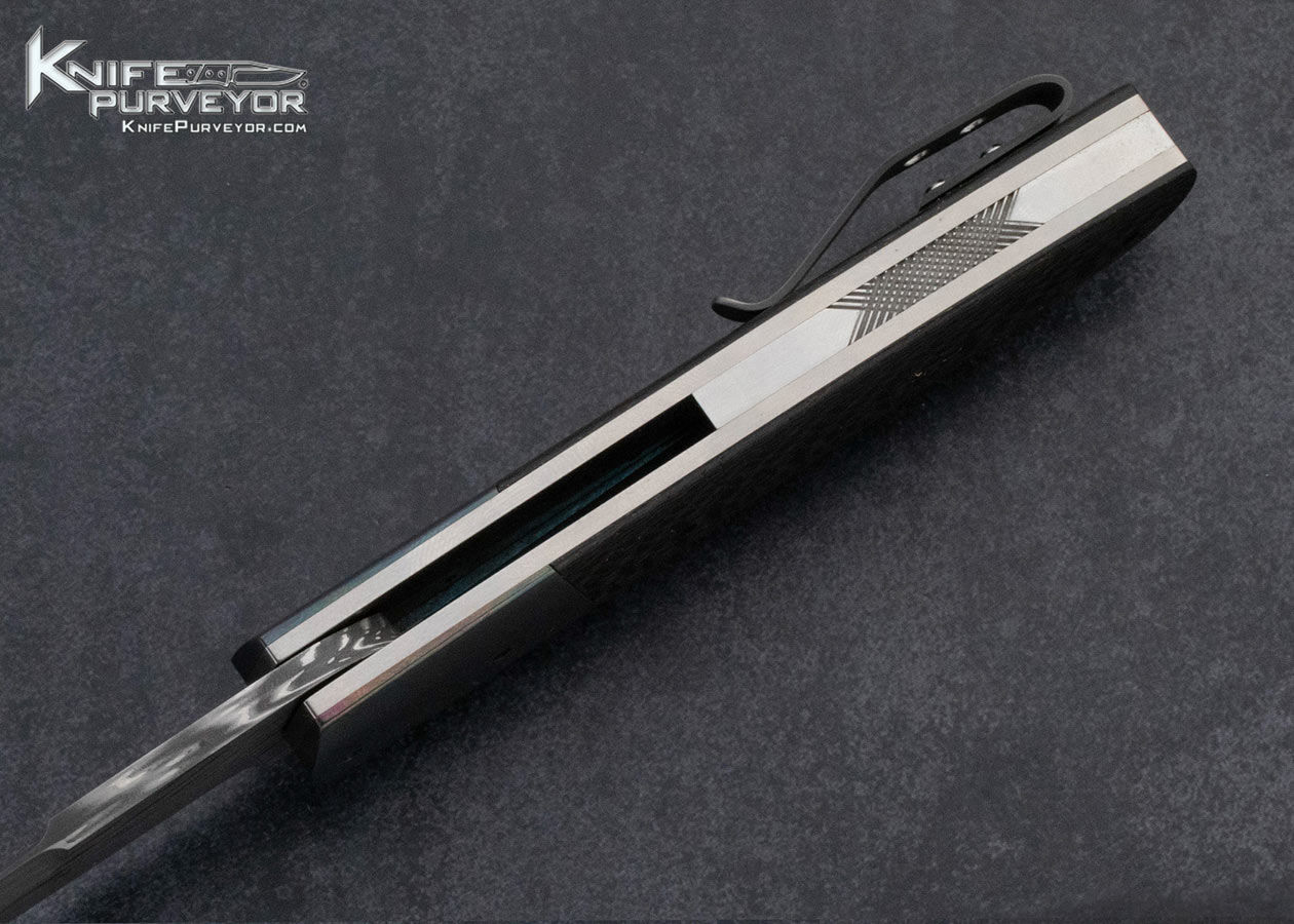 Jason Clark Knife Custom Knife Chad Nichols Damascus Zirconium and Carbon Fiber Linerlock Flipper - Image 5