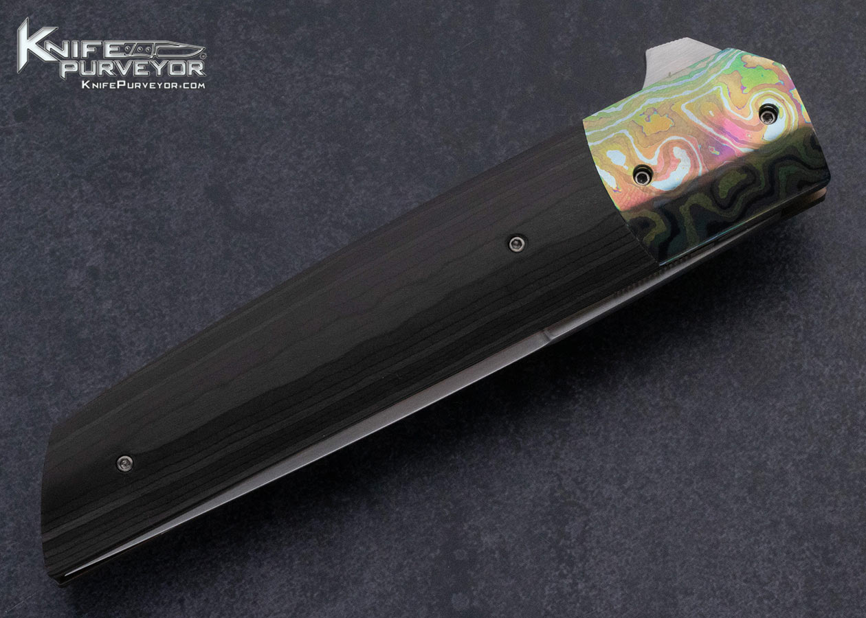 Jason Clark Knife Custom Knife Marble Carbon Fiber Timascus Linerlock Flipper - Image 4