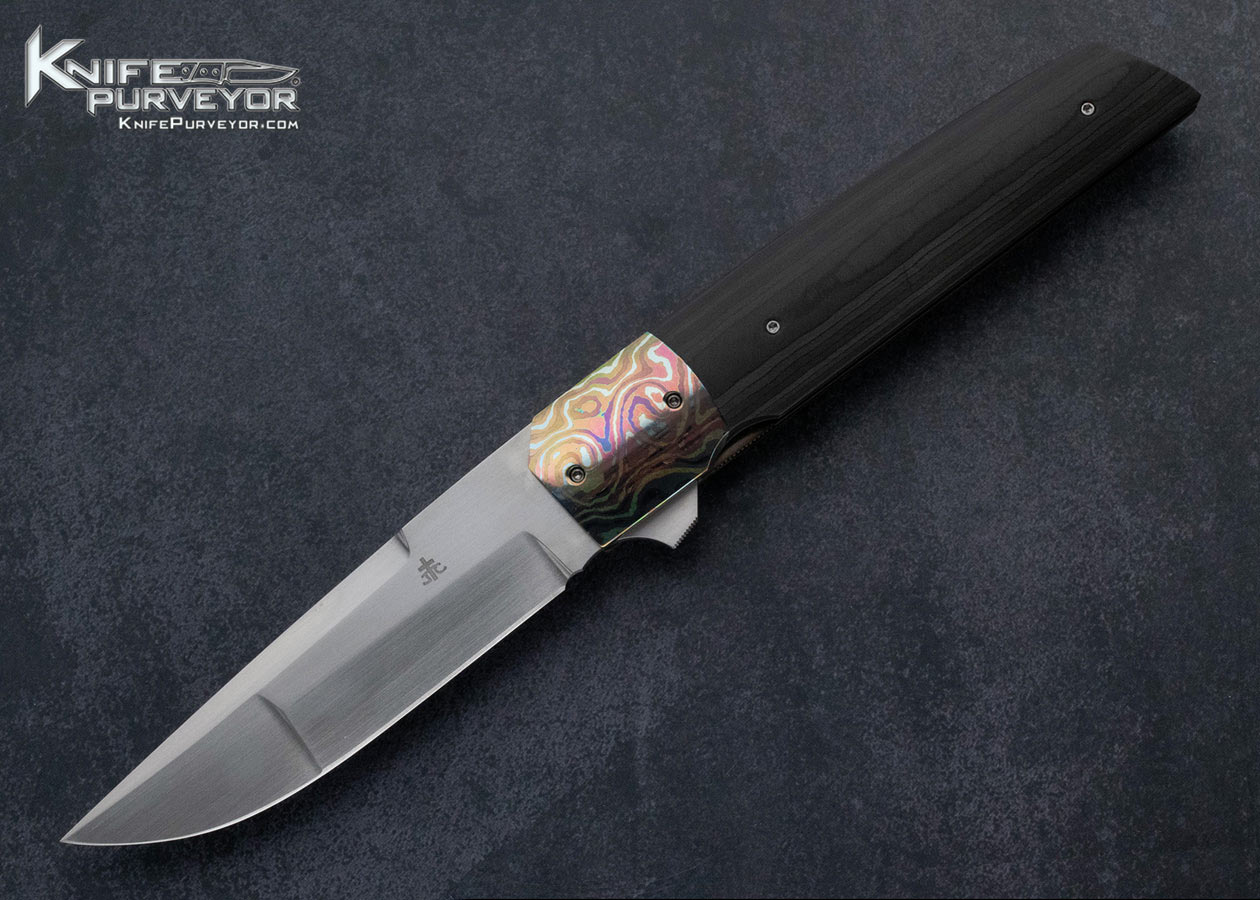 Jason Clark Knife Custom Knife Marble Carbon Fiber Timascus Linerlock Flipper 15903