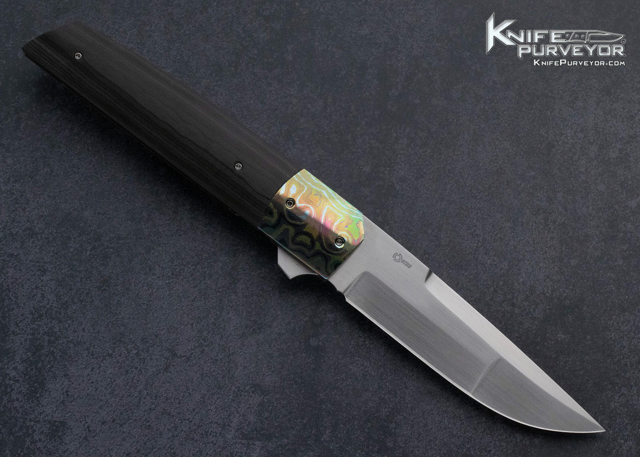 Jason Clark Knife Custom Knife Marble Carbon Fiber Timascus Linerlock Flipper - Image 3