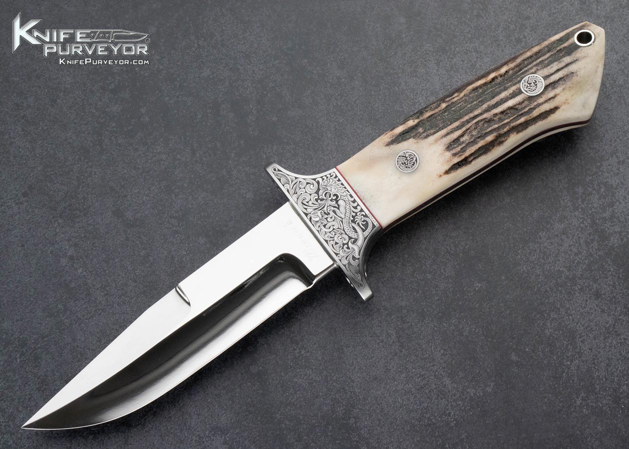 Jim Minnick Custom Knife Stag Chute Knife Engraved by Stanley