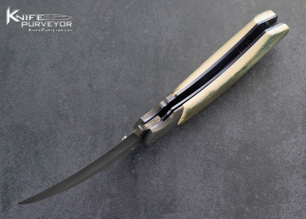 Reese-Weiland-Custom-Knife-Damascus-and-Mammoth-Double-Action-Scale-Release-Wasp-Linerlock-