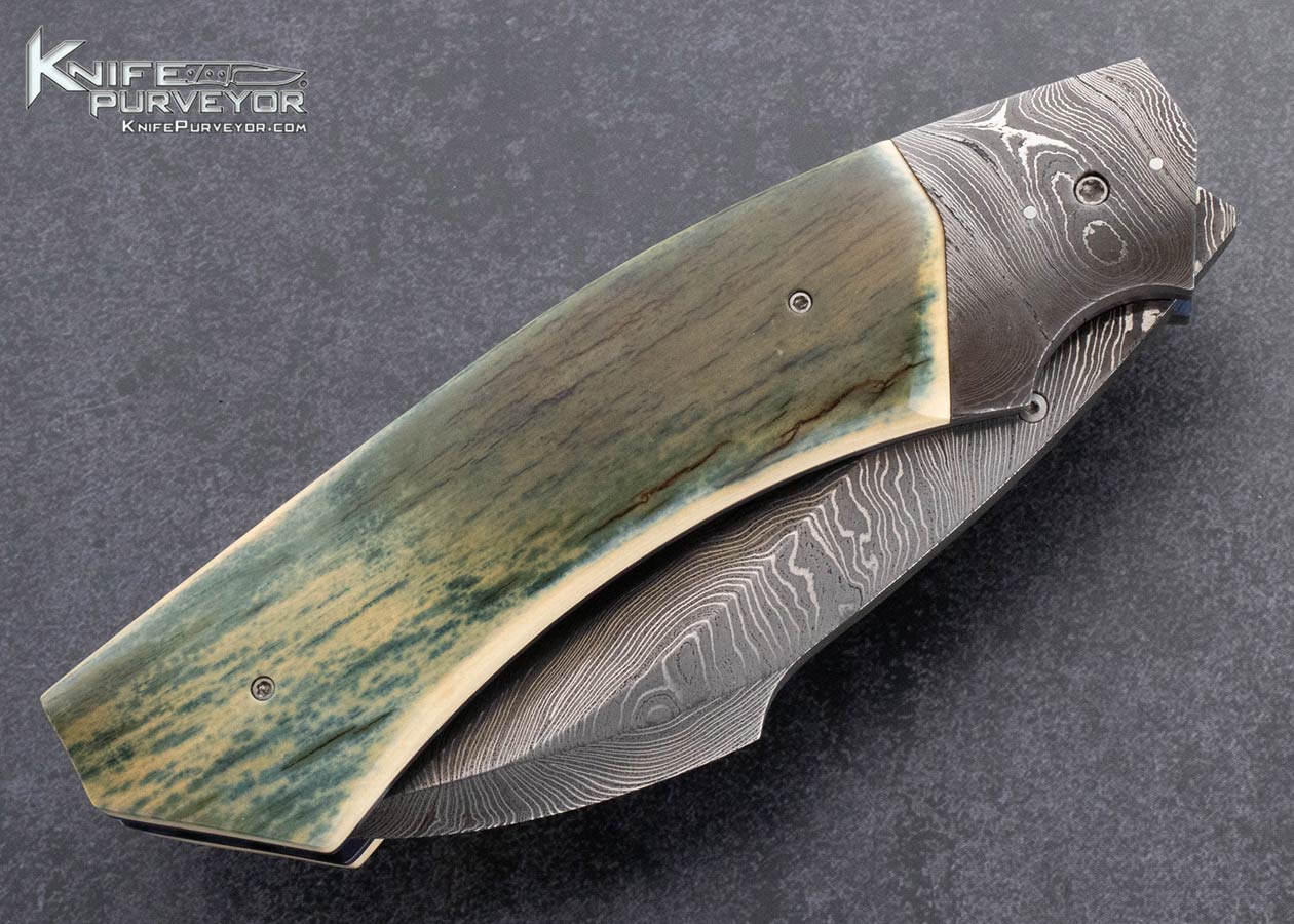 Reese-Weiland-Custom-Knife-Damascus-and-Mammoth-Double-Action-Scale-Release-Wasp-Linerlock-