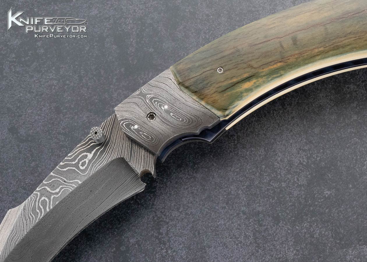 Reese-Weiland-Custom-Knife-Damascus-and-Mammoth-Double-Action-Scale-Release-Wasp-Linerlock-