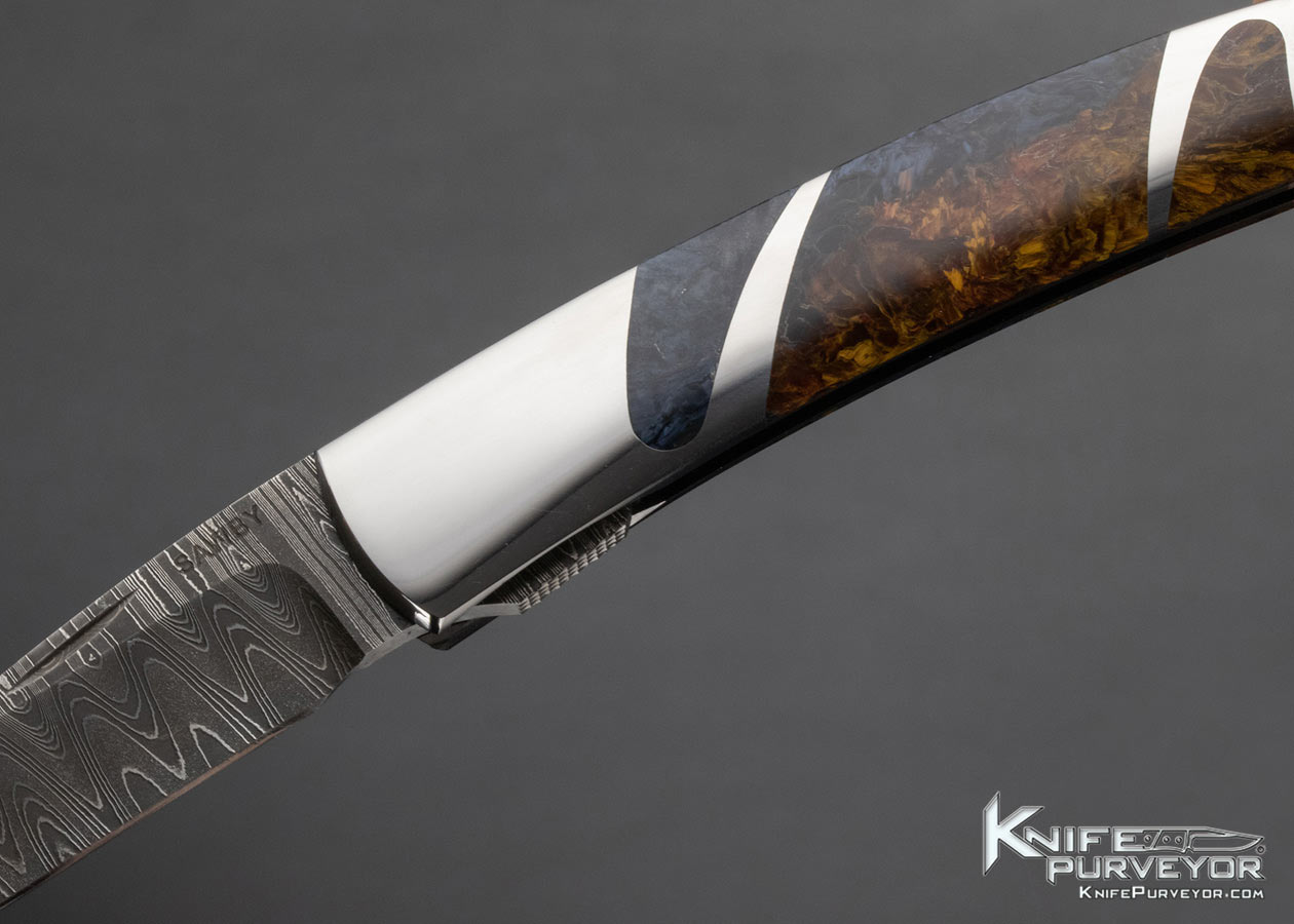 Scott Sawby Custom Knife Mike Norris Stainless Damascus and Pietersite Skimmer Self Lock - Image 2