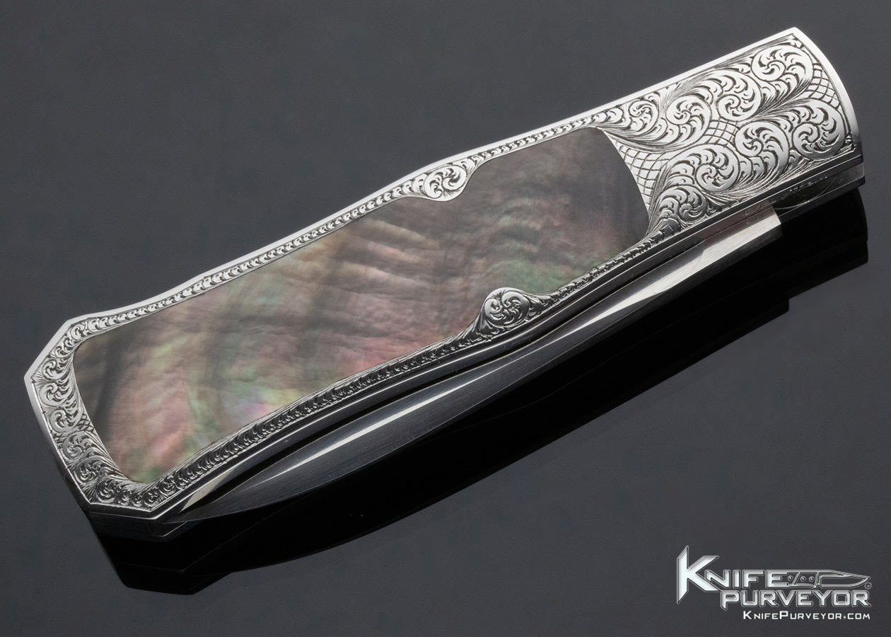 Steve Hoel Custom Knife Black Lip Tahitian Pearl Shell Interframe Coke Bottle Lockback Dagger Engraved By Simon Lytton - Image 5