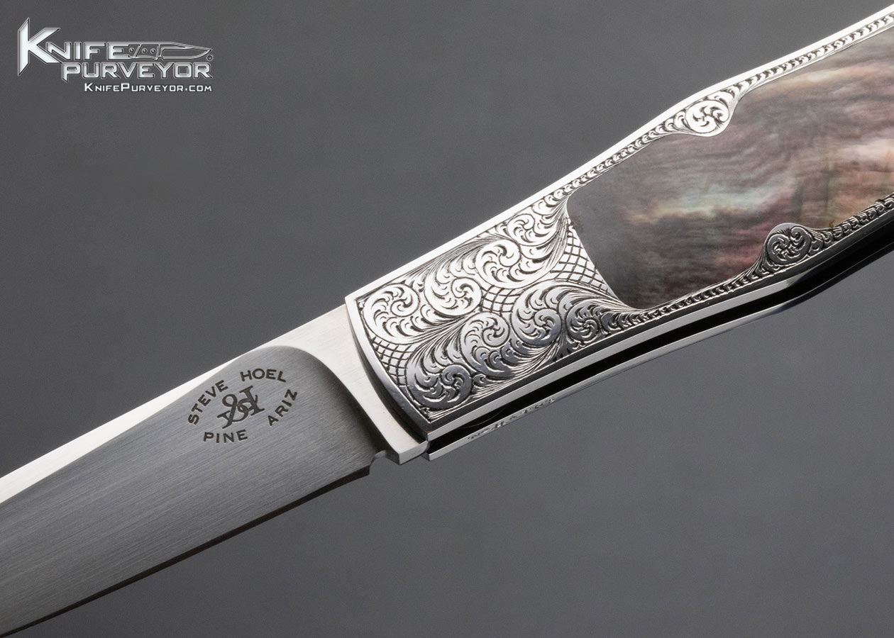 Steve Hoel Custom Knife Black Lip Tahitian Pearl Shell Interframe Coke Bottle Lockback Dagger Engraved By Simon Lytton - Image 2