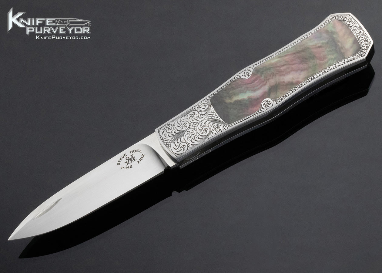 Steve Hoel Custom Knife Black Lip Tahitian Pearl Shell Interframe Coke Bottle Lockback Dagger Engraved By Simon Lytton 3898