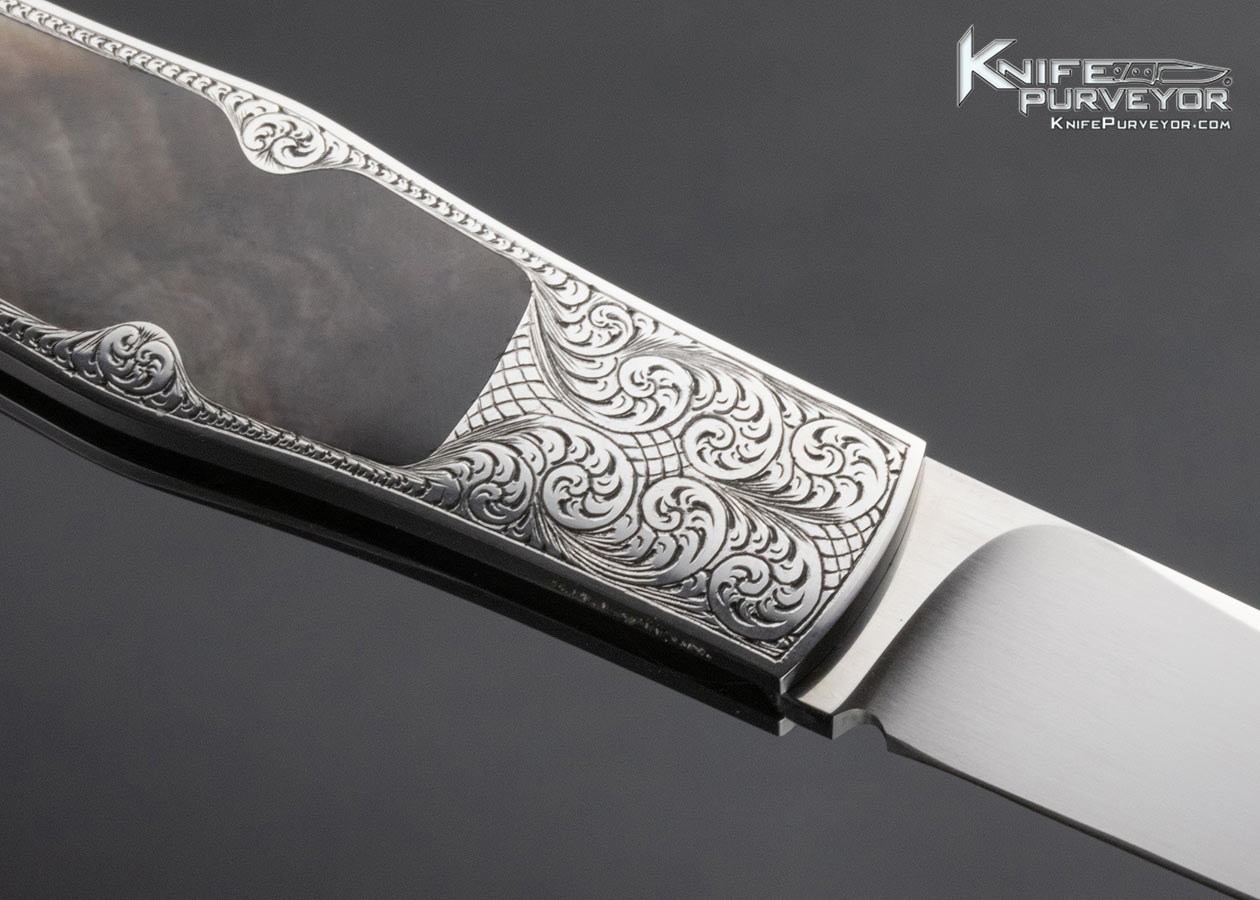 Steve Hoel Custom Knife Black Lip Tahitian Pearl Shell Interframe Coke Bottle Lockback Dagger Engraved By Simon Lytton 3898