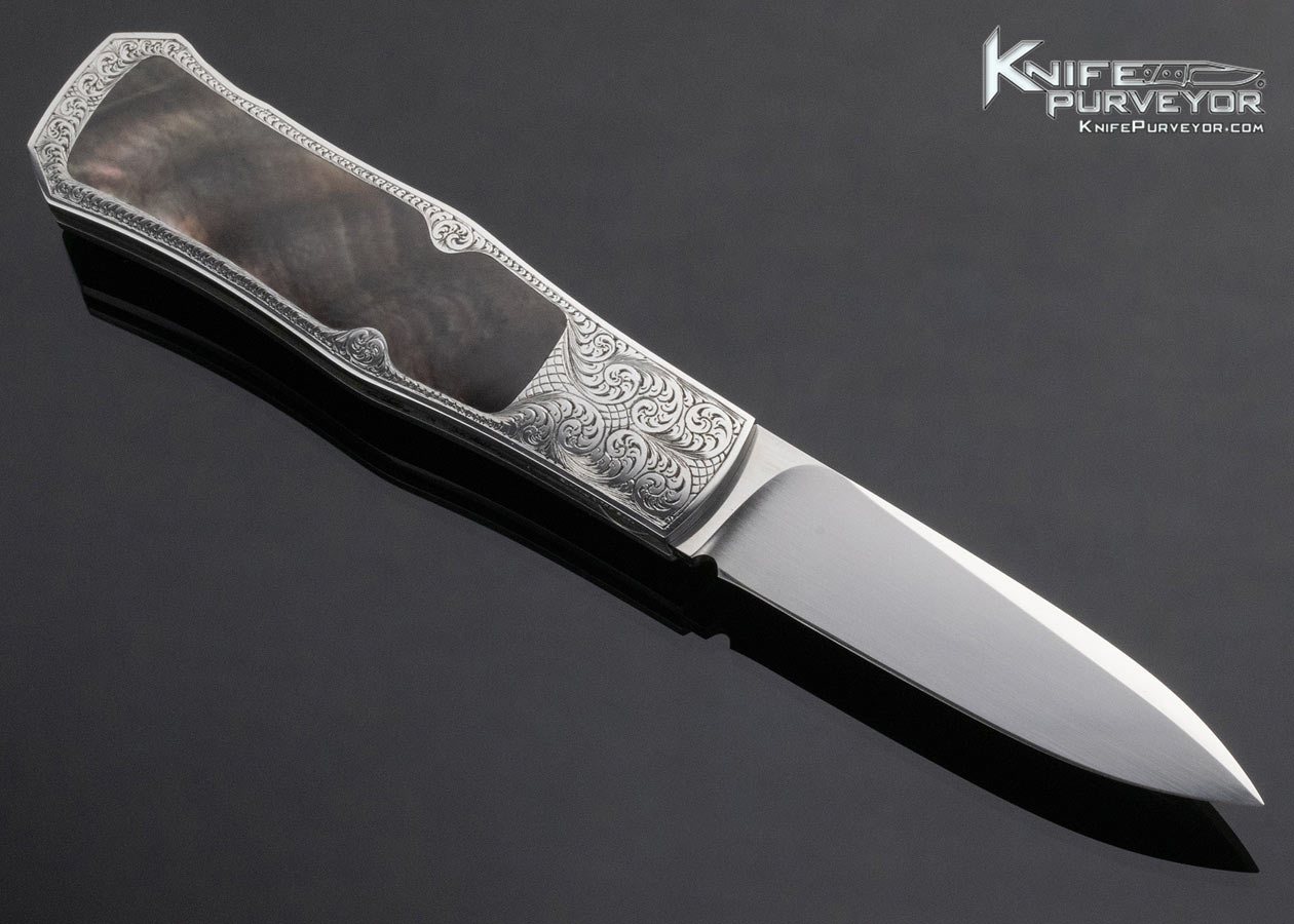 Steve Hoel Custom Knife Black Lip Tahitian Pearl Shell Interframe Coke Bottle Lockback Dagger Engraved By Simon Lytton - Image 3