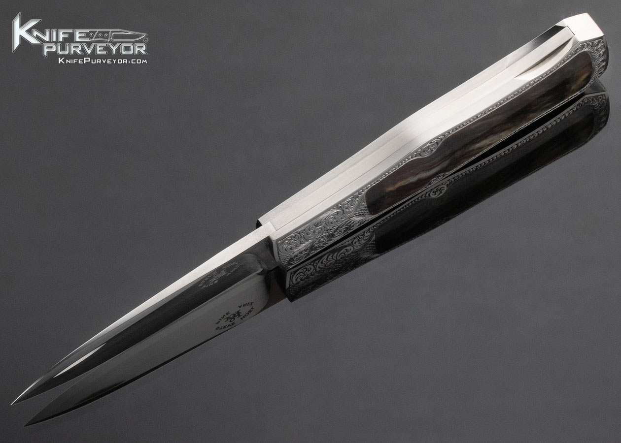 Steve Hoel Custom Knife Black Lip Tahitian Pearl Shell Interframe Coke Bottle Lockback Dagger Engraved By Simon Lytton - Image 7