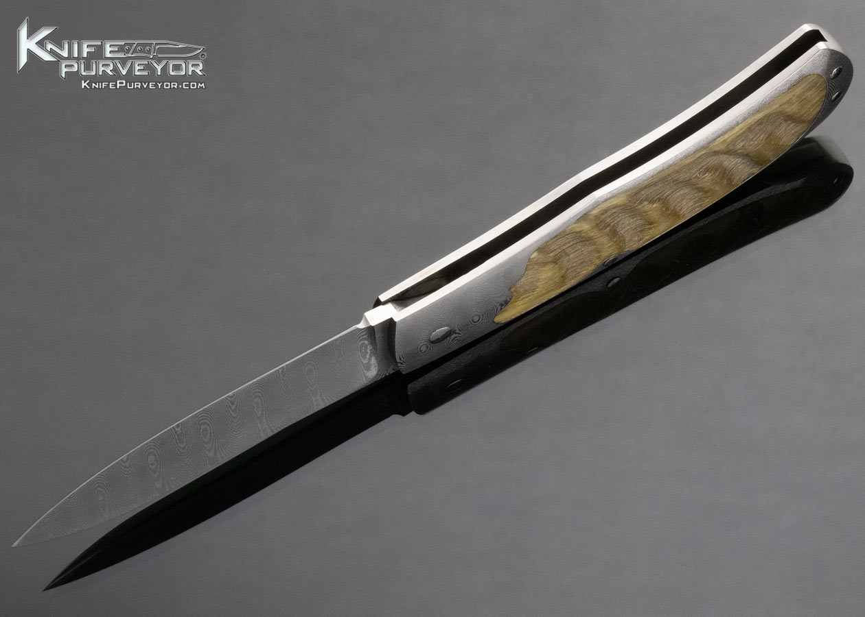 Steve Hoel Custom Knife Friedrich Schneider Damascus & Ram's Horn Interframe Lockback 4065