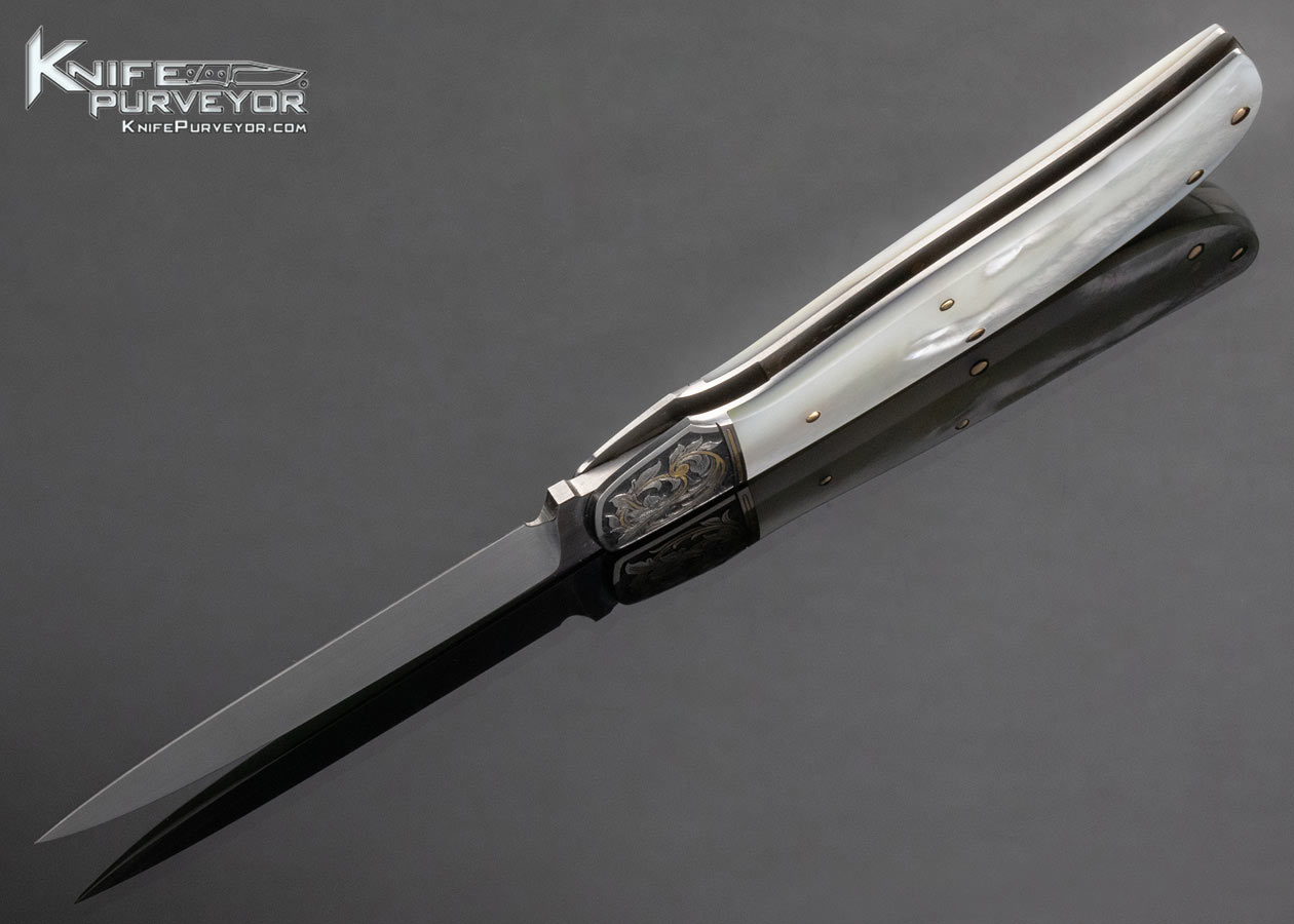 Tom Overeynder Custom Knife Mother of Pearl Slip Joint Engraved by Joe Mason 4392