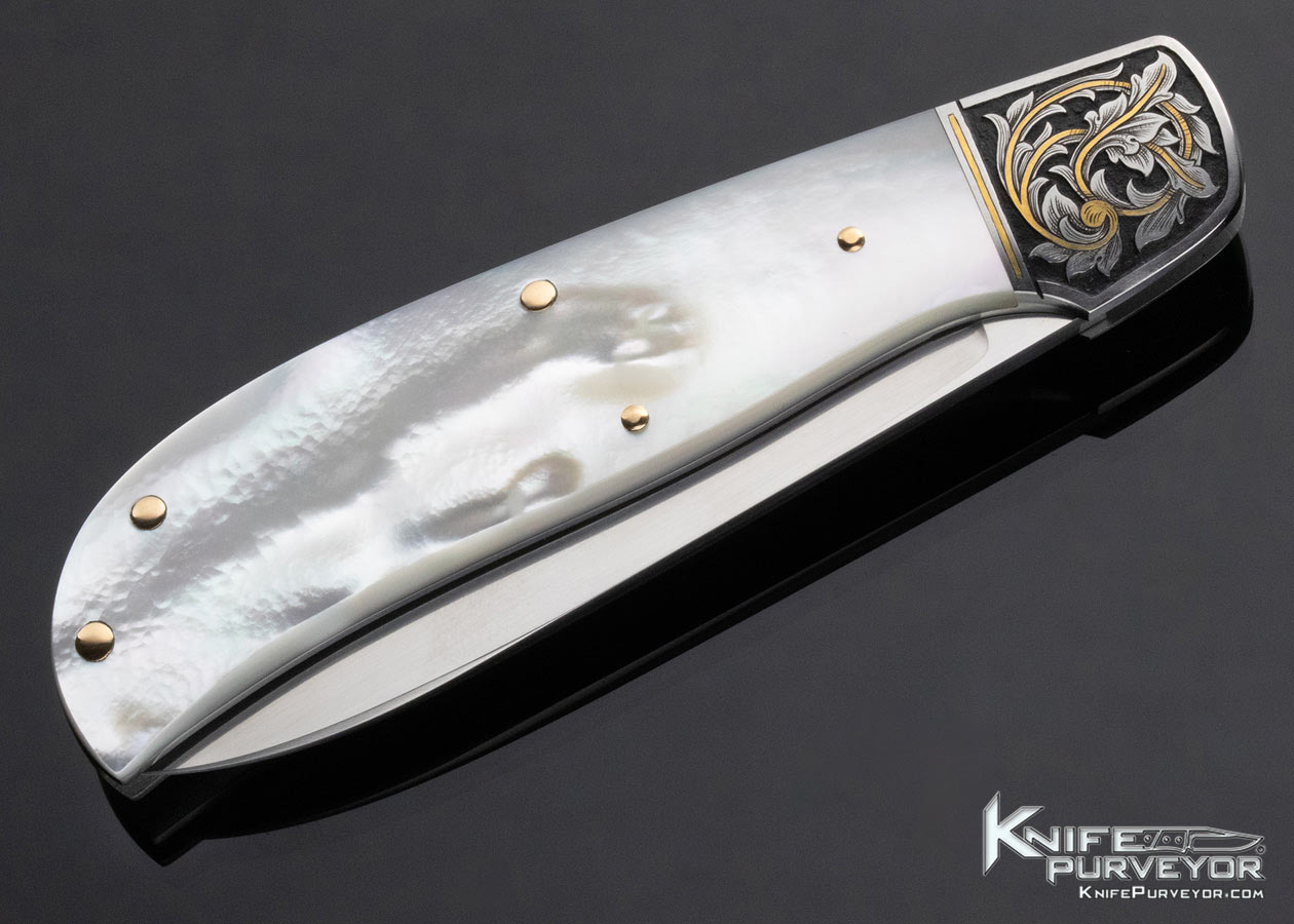 Tom Overeynder Custom Knife Mother of Pearl Slip Joint Engraved by Joe Mason - Image 4