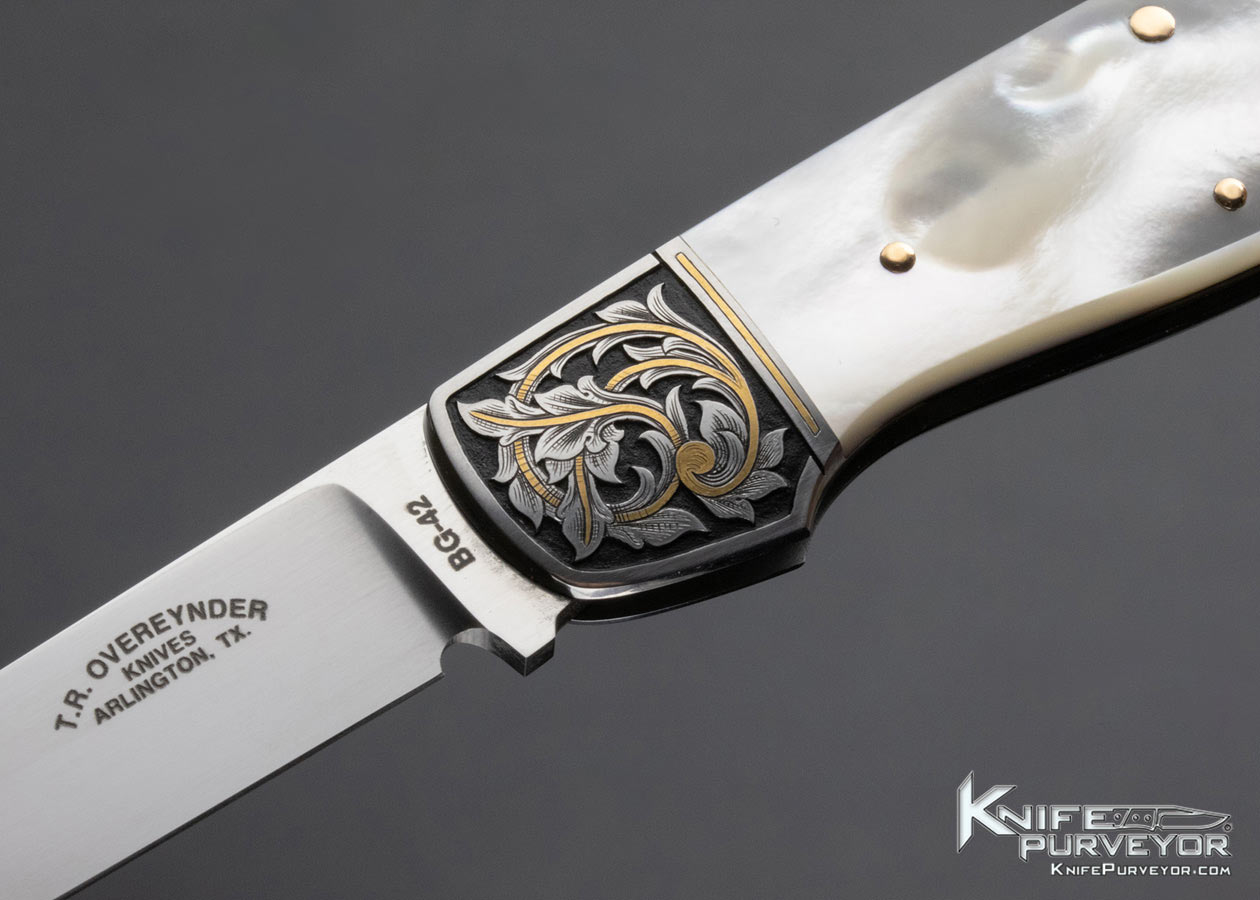 Tom Overeynder Custom Knife Mother of Pearl Slip Joint Engraved by Joe Mason - Image 2