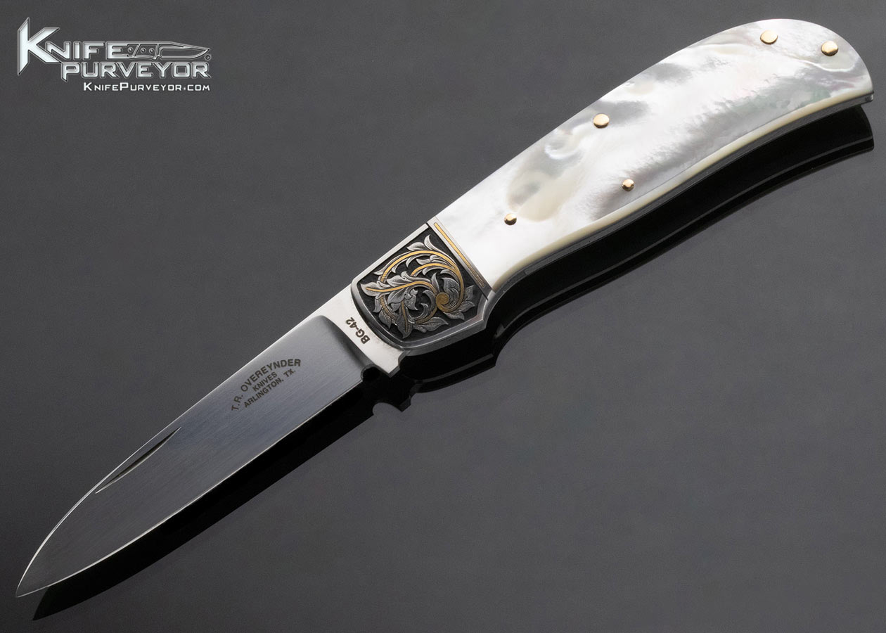 Tom Overeynder Custom Knife Mother of Pearl Slip Joint Engraved by Joe Mason 4392