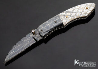 Vernie Reed Custom Knife Robert Eggerling Damascus and Piqued Mother of Pearl Shell Linerlock 3839