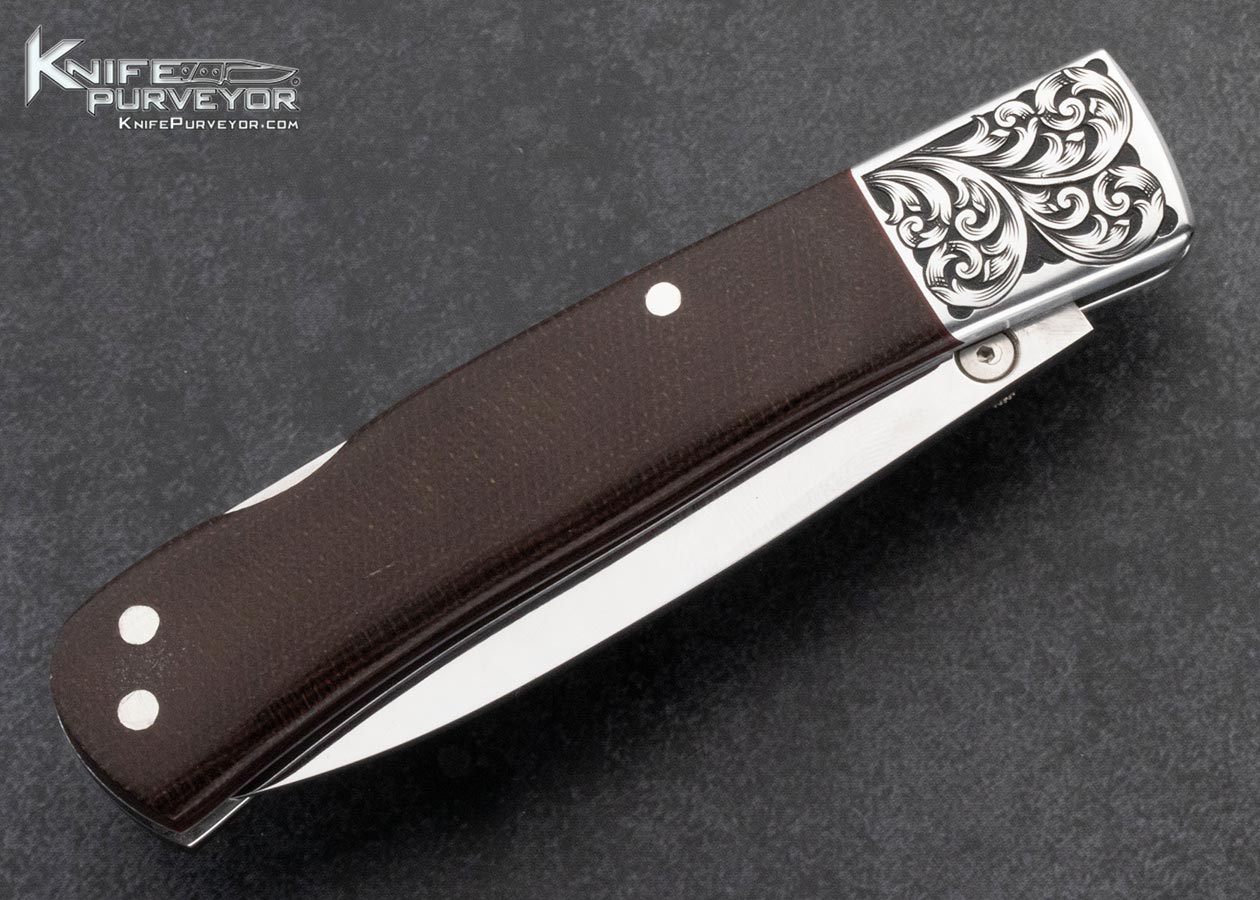 W.C. Davis Custom Knife Canvas Micarta Lockback Engraved by Paul Markow - Image 4