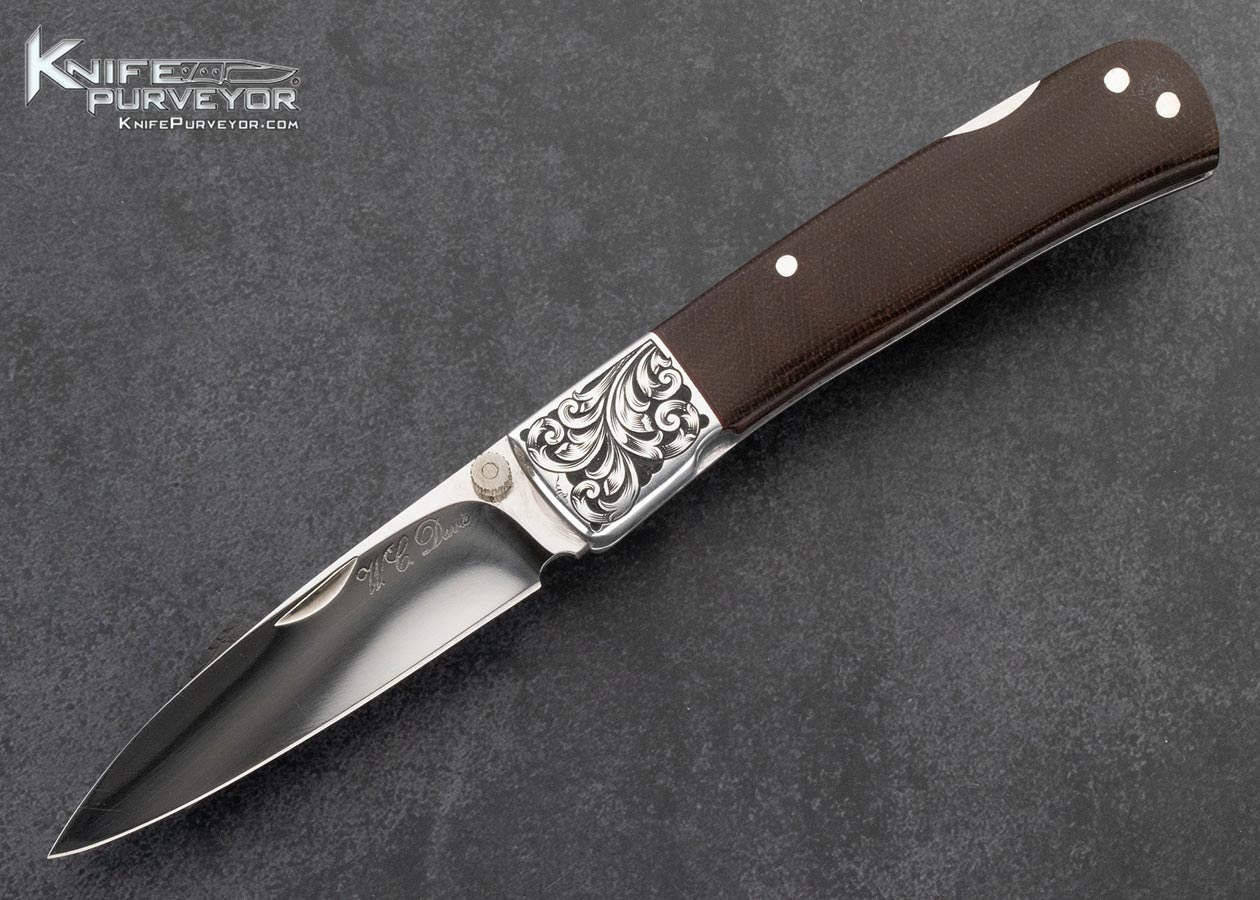 W.C. Davis Custom Knife Canvas Micarta Lockback Engraved by Paul Markow 15862