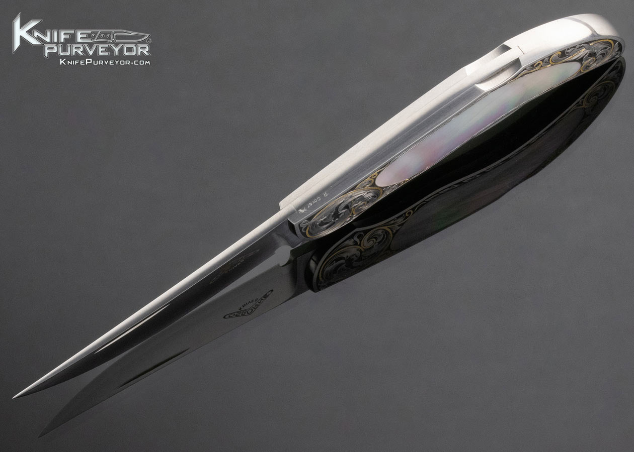 Warren Osborne Custom Knife Mother of Pearl Shell Interframe Lockback Engraved by Ray Cover Jr. - Image 5