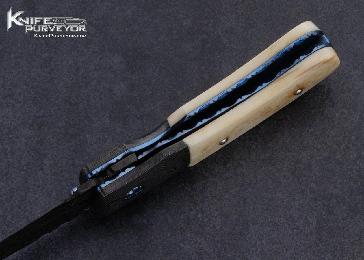 Poosiri Vipoosirikup Custom Knife Blued Damascus Linerlock 15949