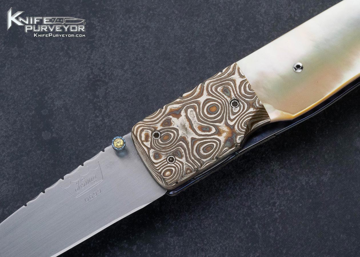 Bill King Custom Knife Mokume and South Sea Gold Lip Pearl Linerlock - Image 2