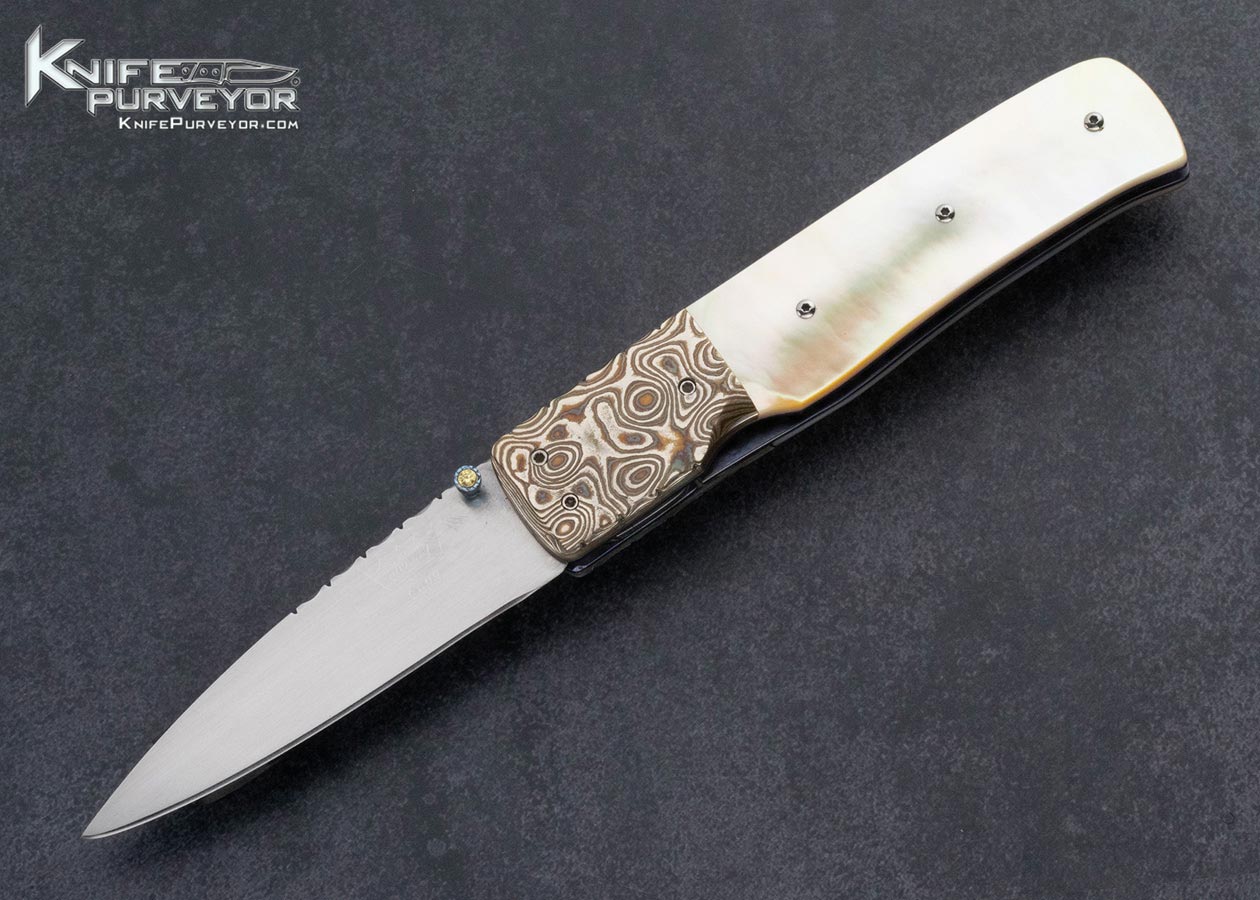 Bill King Custom Knife Mokume and South Sea Gold Lip Pearl Linerlock 16029