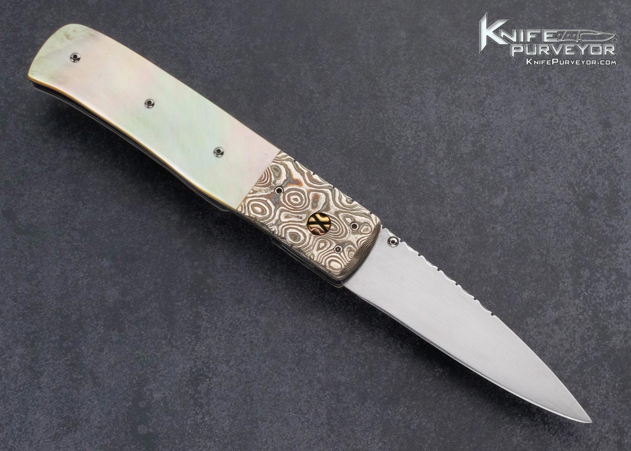 Bill King Custom Knife Mokume and South Sea Gold Lip Pearl Linerlock - Image 3