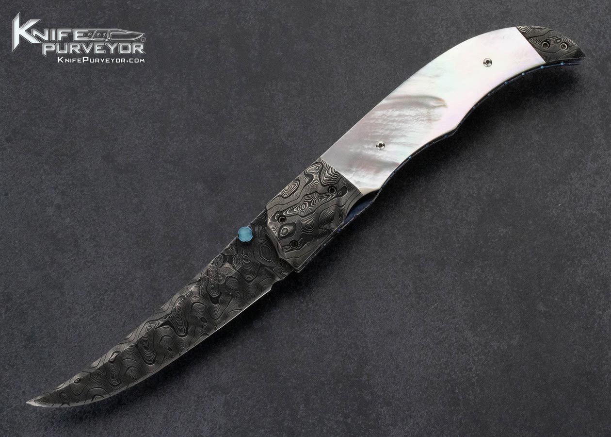 Bill King Custom Knife Pearl and Damascus Linerlock 15948