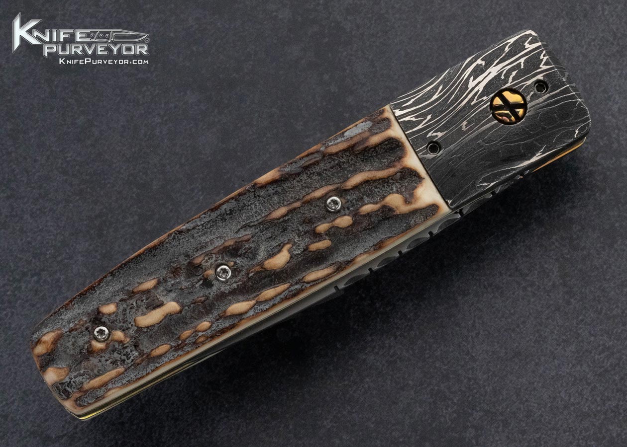 Bill King Custom Knife Damascus and Stag Linerlock - Image 4