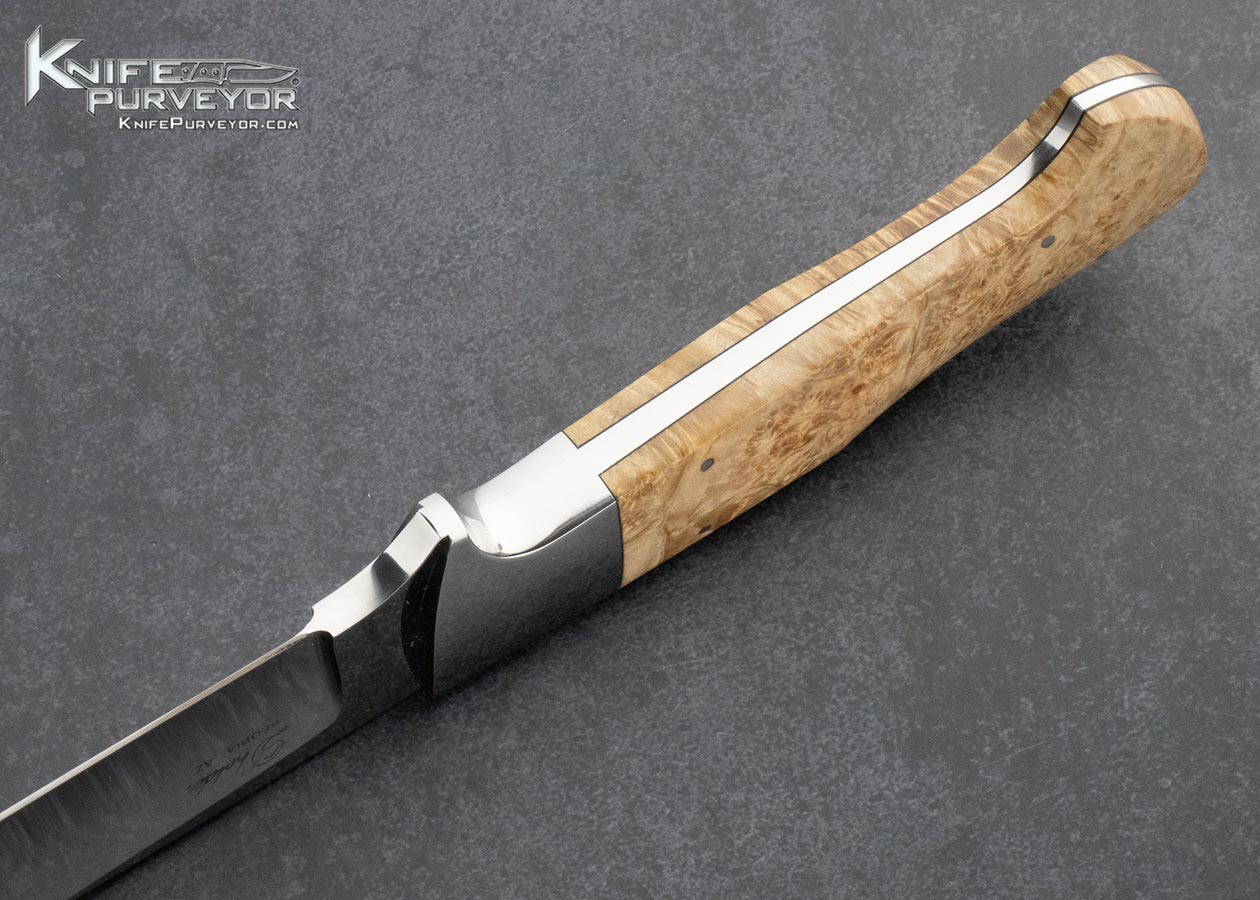D'Alton Holder Custom Knife Mirror Polished ATS-34 and 416 Bolsters with Box Elder Fixed Blade with Sheath 15876