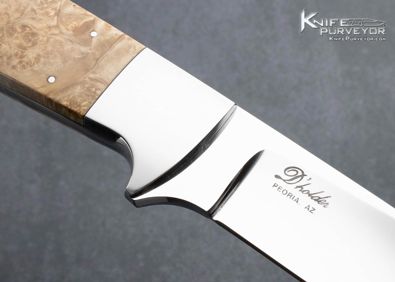 D'Alton Holder Custom Knife Mirror Polished ATS-34 and 416 Bolsters with Box Elder Fixed Blade with Sheath - Image 2